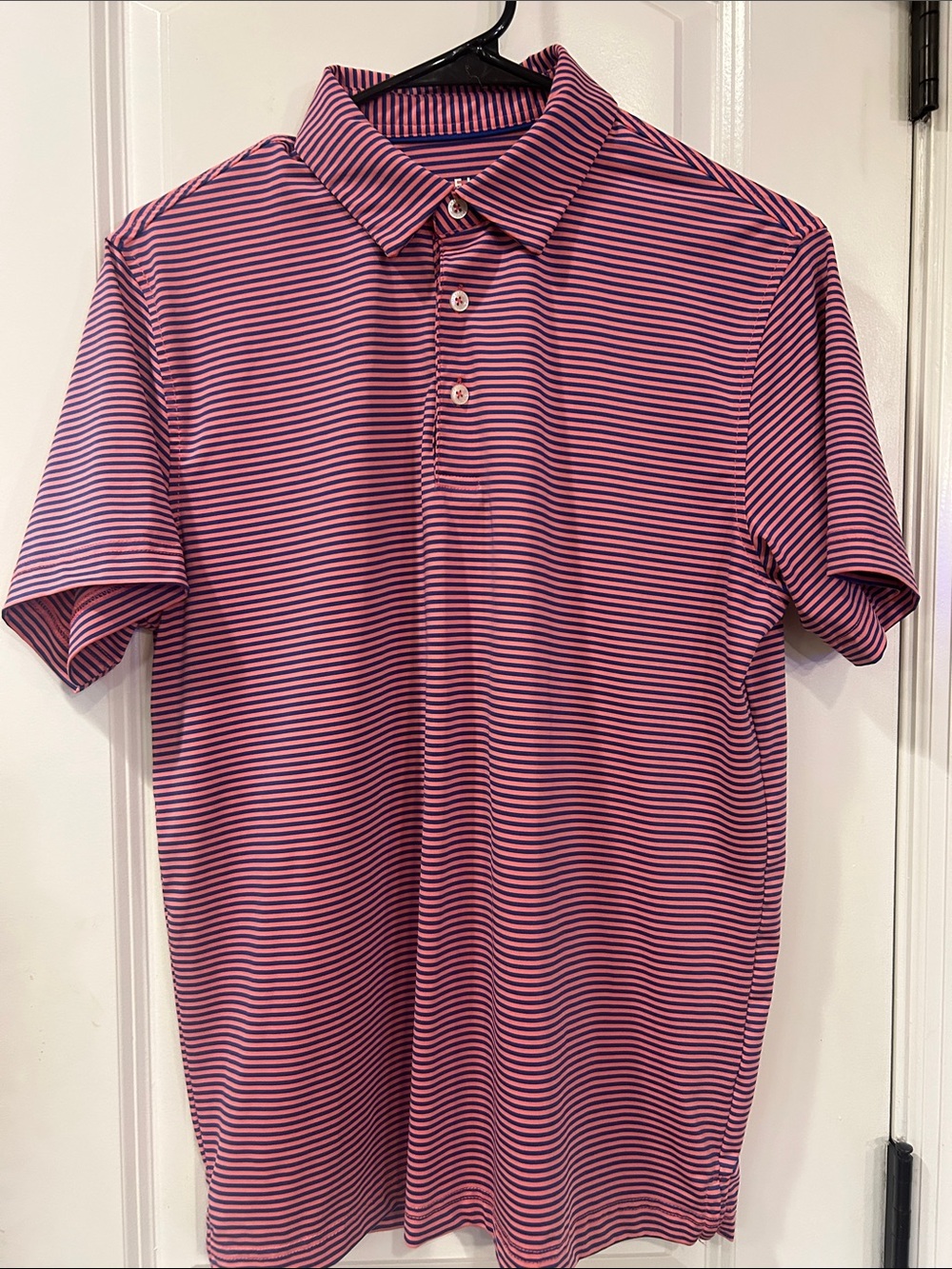 Men's Pink and Navy Striped Polo Shirt - Classic Short-Sleeve